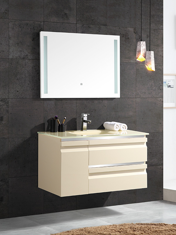 Ensemble de meuble de salle de bain mural avec miroir LED vasque en verre