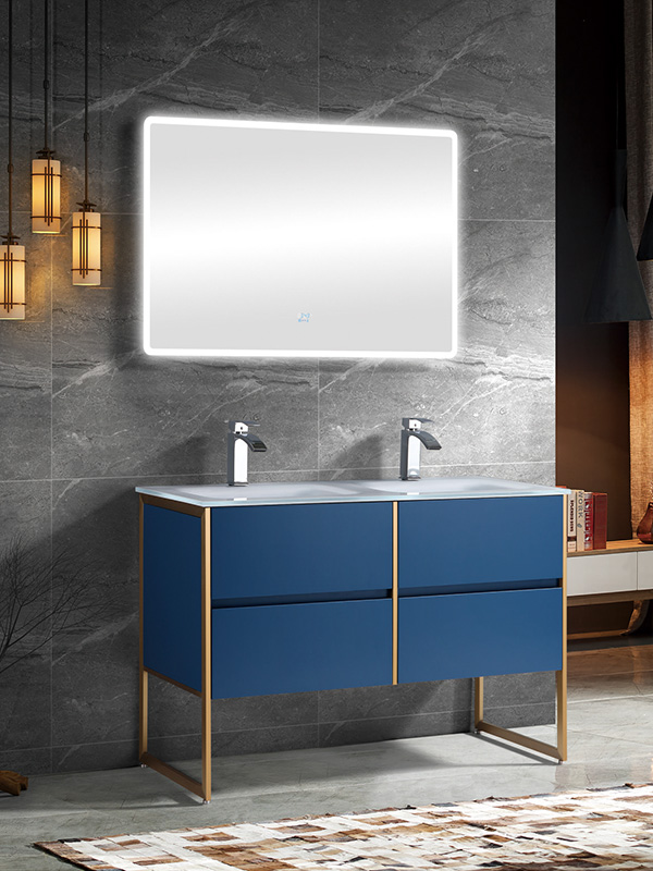 Ensemble de meuble de salle de bain à poser au sol Big Double vasques avec miroirs LED