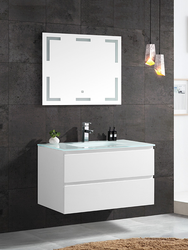 Ensemble de meuble de salle de bain suspendu blanc 80 cm, cuve unique