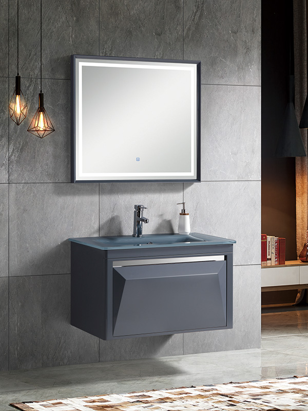 Ensemble de meuble de salle de bain suspendu gris foncé moderne et élégant de 81 cm