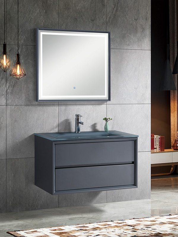 Ensemble de meuble de salle de bain suspendu gris foncé moderne et élégant de 90 cm