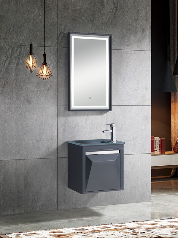 Ensemble de meuble de salle de bain suspendu gris foncé moderne et élégant de 81 cm