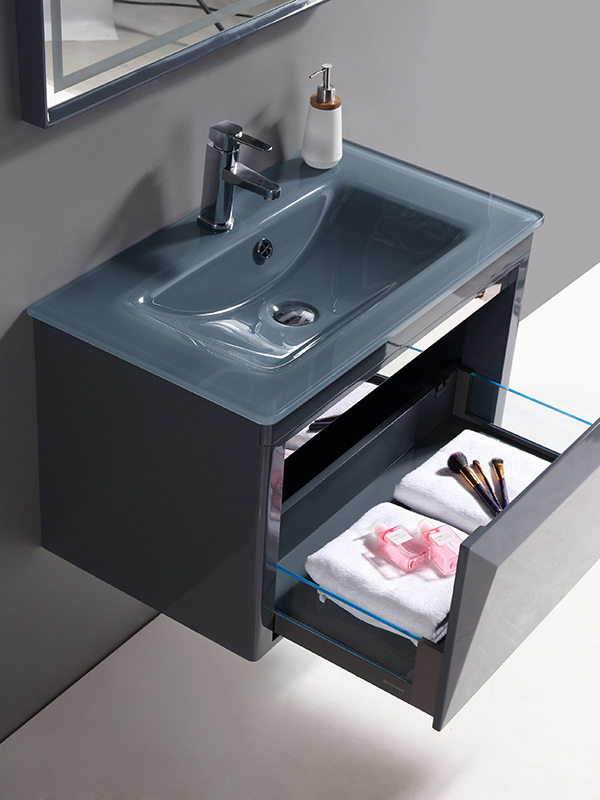 Ensemble de meuble de salle de bain suspendu gris foncé moderne et élégant de 81 cm