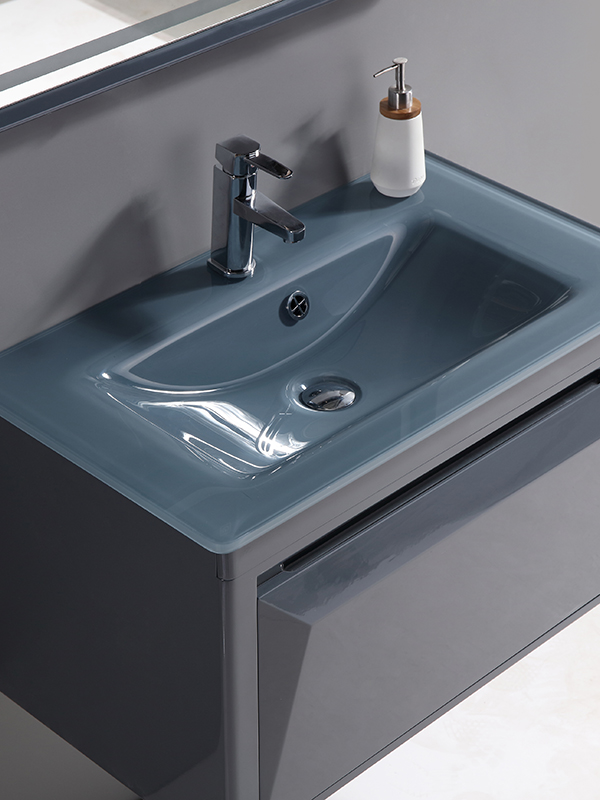 Ensemble de meuble de salle de bain suspendu gris foncé moderne et élégant de 81 cm