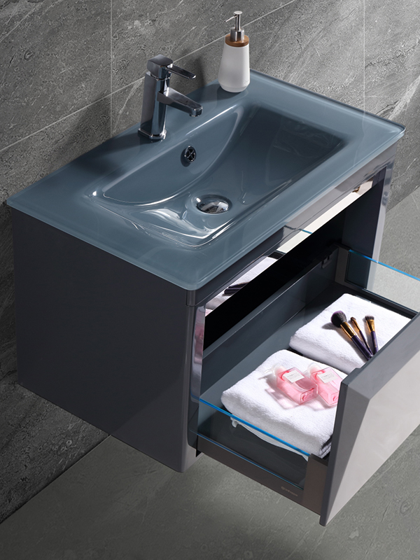 Ensemble de meuble de salle de bain suspendu gris foncé moderne et élégant de 81 cm