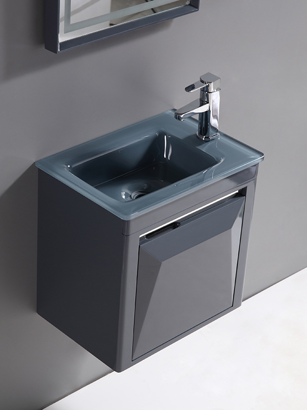 Ensemble de meuble de salle de bain suspendu gris foncé moderne et élégant de 81 cm