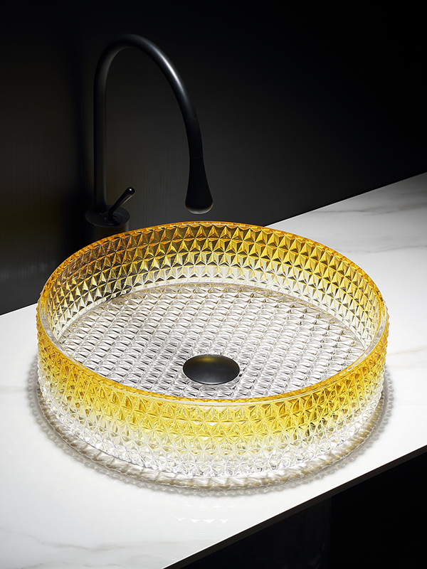 Haut de gamme nouveau Design moderne jaune verre vasque évier au-dessus du comptoir salle de bain vanité verre lavabo