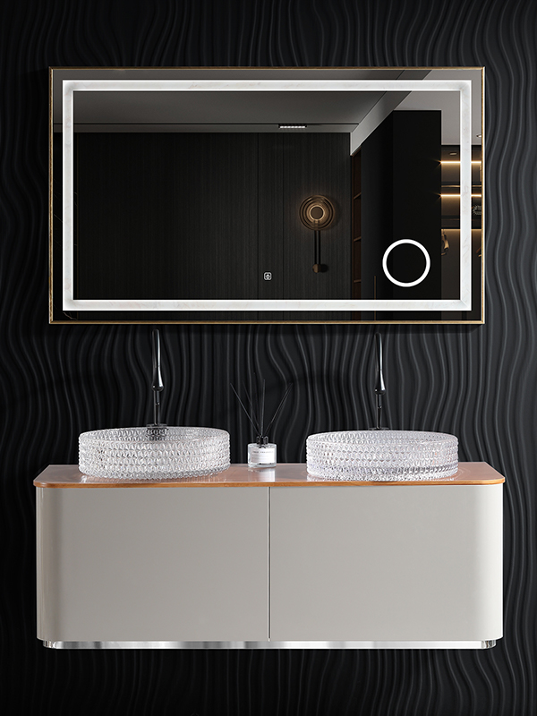 Nouveau design bain vanité de salle de bain murale en bois étanche/armoires de salle de bain Double évier avec miroir LED