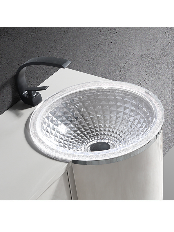 Usine autoportante gris chaud vend directement des meubles de salle de bain modernes avec vasque en verre cristal