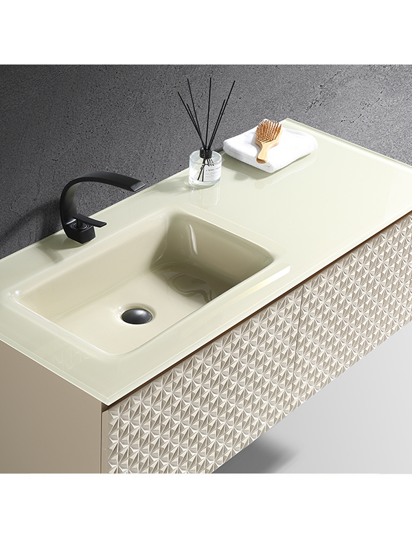 Nouveau design meuble de salle de bain suspendu au mur luxe Europe vanité de salle de bain en bois avec évier en verre simple