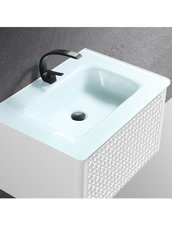 Ensemble de meuble-lavabo de salle de bain à motif convexe-concave mural de Style Morden avec comptoir en verre monobloc