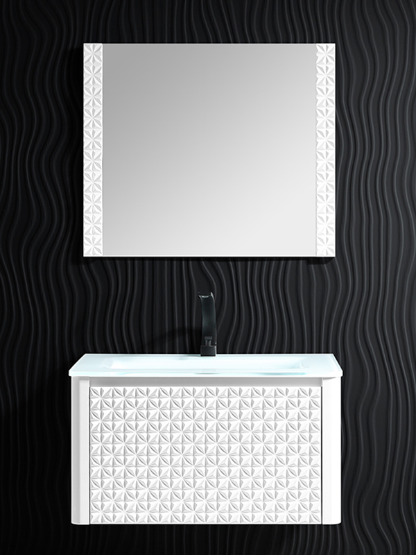 Ensemble de meuble-lavabo de salle de bain à motif convexe-concave mural de Style Morden avec comptoir en verre monobloc