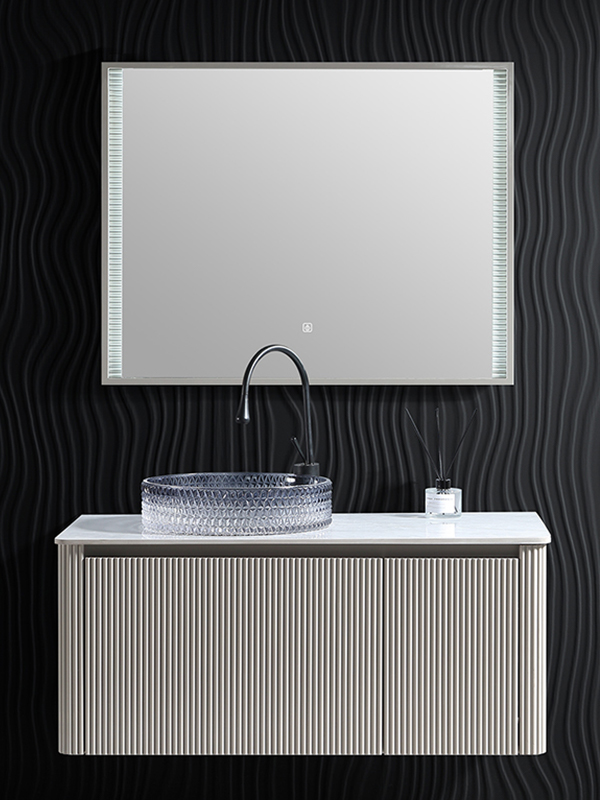 Offre spéciale ensemble de vanité de salle de bain de style moderne armoire de salle de bain avec bassins en verre cristal transparent gris