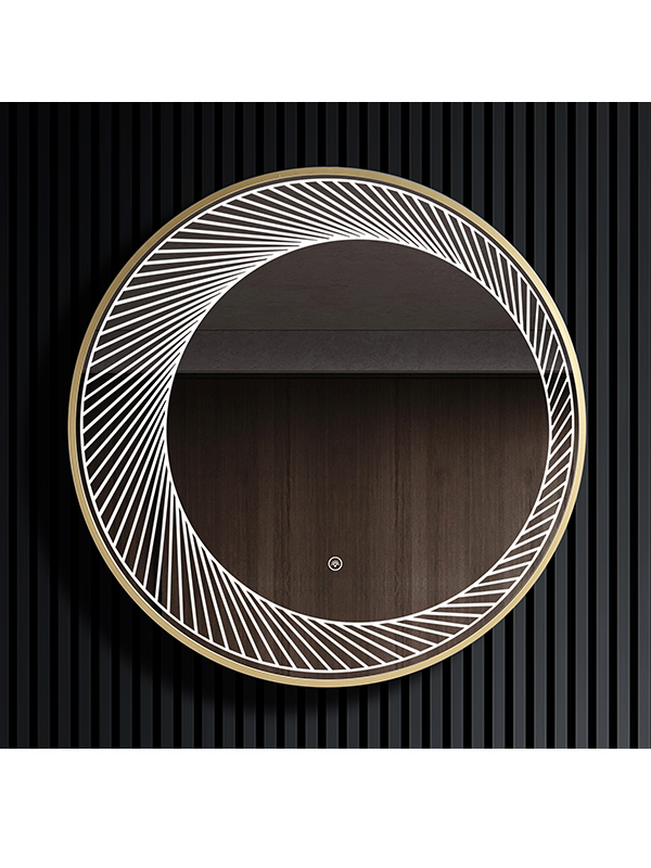 Miroir mural rond encadré en métal doré Miroir de salle de bain LED avec lumière