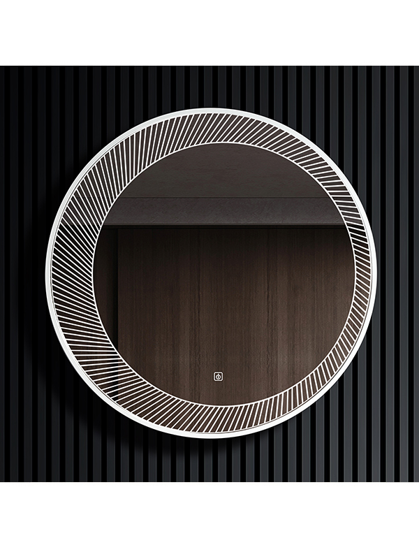 Miroir mural rond encadré en métal argenté Miroir de salle de bain LED avec lumière