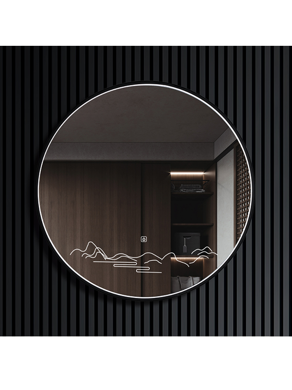 Miroir led de salle de bain rond à cadre noir design étanche