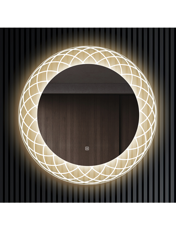 2022 nouveau design miroir LED encadré de verre Transparent miroir de salle de bain rond