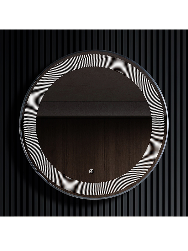 Miroir de salle de bain LED rond à cadre noir moderne avec lumière